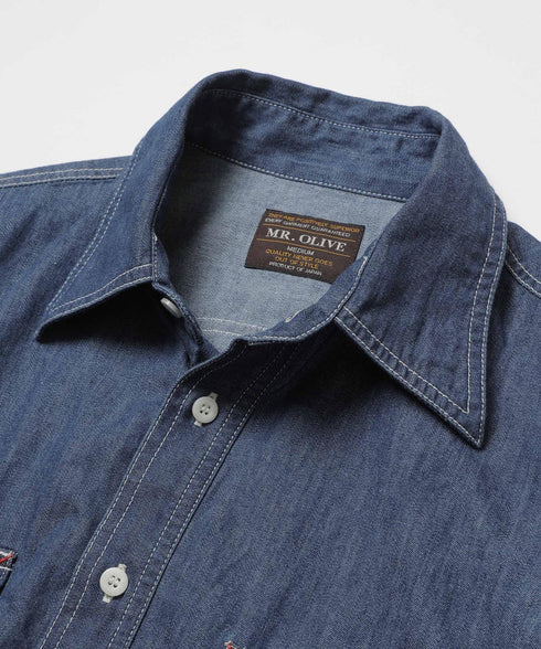 MR.OLIVE / 6oz DENIM / BLEACH WASH SERVICEMAN SHIRT / ミスターオリーブ / 6オンスデニム/ブリーチウォッシュ サービスマンシャツ